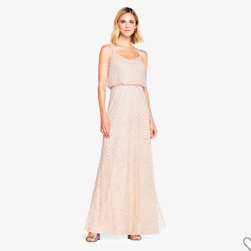 Adrianna Papell beaded gown in blush